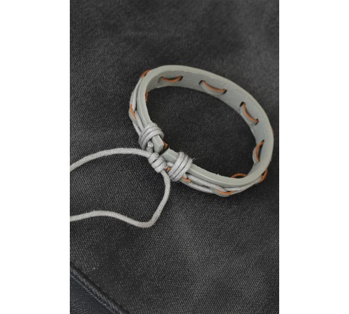 Gri Renk Örgü Deri Erkek Bileklik - TJ-EB1849