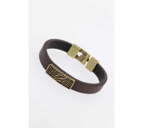 Eskitme Metal Zebra Aksesuarlı Kahverengi Deri Erkek Bileklik - TJ-EB2068-KS