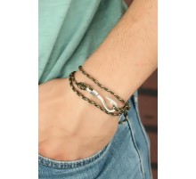Krem Çizgi Desenli Metal Kancalı Erkek Bileklik - TJ-EB2240-KS