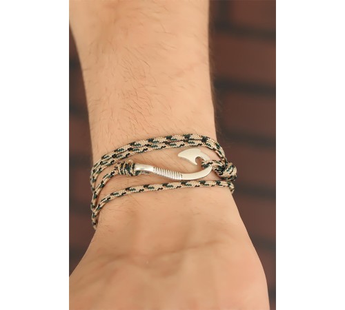 Krem Renk Çizgi Desenli Metal Kancalı Erkek Bileklik - TJ-EB2244-KS Krem Renk Çizgi Desenli Metal Kancalı Erkek Bileklik - TJ-EB2244-KS