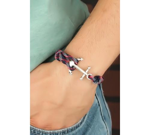 Bordo Lacivert Renk Desenli Metal Çapalı Erkek Bileklik - TJ-EB2259-KS Bordo Lacivert Renk Desenli Metal Çapalı Erkek Bileklik - TJ-EB2259-KS