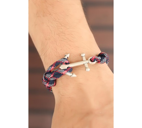 Bordo Lacivert Renk Desenli Metal Çapalı Erkek Bileklik - TJ-EB2259-KS Bordo Lacivert Renk Desenli Metal Çapalı Erkek Bileklik - TJ-EB2259-KS