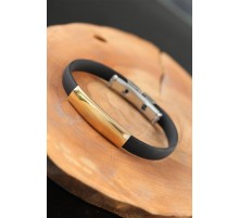 Gold Renk Metal Tasarım Siyah Renk Silikon Erkek Bileklik - TJ-EB2516-KS