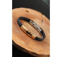Gold Renk Çelik Semender Tasarım Siyah Renk Silikon Erkek Bileklik - TJ-EB2519-KS