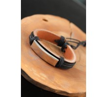 Çelik Aksesuarlı Siyah Renk Deri Erkek Bileklik - TJ-EB2523-KS