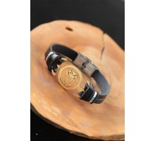 Gold Renk Baykuşlu Metal Aksesuarlı Siyah Renk Deri Erkek Bileklik - TJ-EB2542-KS