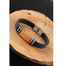 Gold Renk Metal Aksesuarlı Siyah Renk Deri Erkek Bileklik - TJ-EB2550-KS