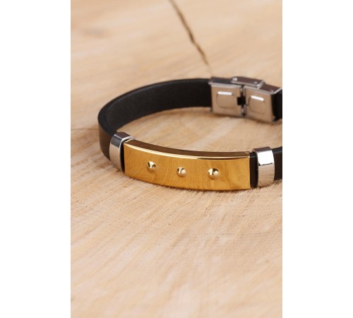 Siyah Silikon Çelik Aksesuar Tasarımlı Detaylı Erkek Bileklik - TJ-EB895