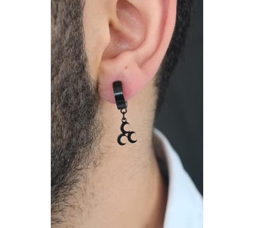 Siyah Renk Kaplama 3 Hilal Figürlü Çelik Kıstırmalı Erkek Küpe - TJ-EKP133 Siyah Renk Kaplama 3 Hilal Figürlü Çelik Kıstırmalı Erkek Küpe - TJ-EKP133