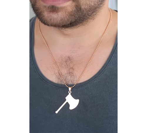 Rose Renk Metal Balta Figürlü Erkek Kolye - TJ-ERK352 Rose Renk Metal Balta Figürlü Erkek Kolye - TJ-ERK352