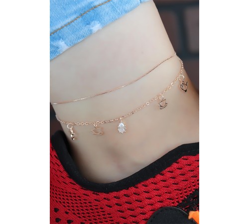 Zirkon Taşlı Rose Renk Çift Zincirli Hal Hal - TJ-HH1008-KS Zirkon Taşlı Rose Renk Çift Zincirli Hal Hal - TJ-HH1008-KS