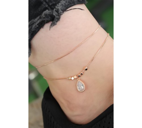 Rose Gold Renk Zirkon Damla Taşlı Halhal - TJ-HH1151-KS Rose Gold Renk Zirkon Damla Taşlı Halhal - TJ-HH1151-KS