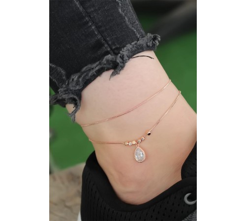 Rose Gold Renk Zirkon Damla Taşlı Halhal - TJ-HH1151-KS Rose Gold Renk Zirkon Damla Taşlı Halhal - TJ-HH1151-KS