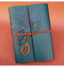 Deri Yaprak Desenli Petrol Mavisi Defter