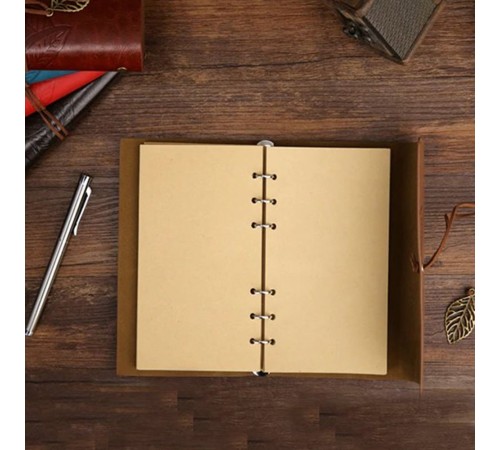 Lacivert Deri Yaprak Desenli Defter