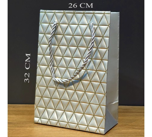 Büyük Boy Gümüş Ve Gold Desenli Karton Çanta