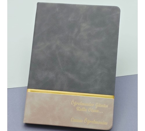 Öğretmenler Günü Hediyesi Yazılı Deri Defter Gri