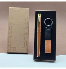 Deri Anahtarlık Ve Metal Kalem Seti