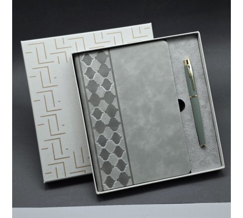 Kutulu Gri Defter Ve Metal Kalem Seti