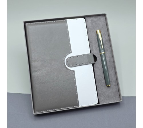 Gri Kutulu Deri Defter Roller Kalem Set
