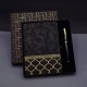 Gold Desen Siyah Deri Defter Kalem Set