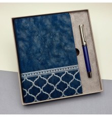 Kutulu Desenli Deri Defter Ve Metal Roller Kalem Set