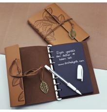 Siyah Yapraklı Deri Defter Ve Kalem Seti