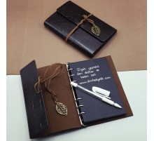 Beyaz Jel Kalem Ve Siyah Yapraklı Deri Hatıra Defteri