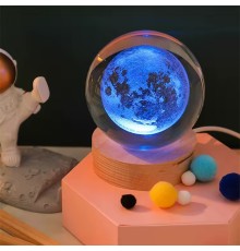 Ahşap Altlıklı Renk Değiştiren Dolunay Cam Küre