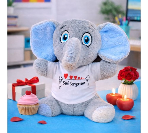 Seni Seviyorum Tişörtlü Peluş Oyuncak Fil