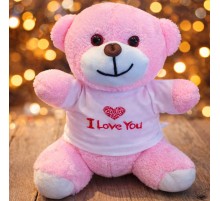 Pembe I Love You Tasarım Tişörtlü Ayıcık