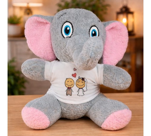 Gelin Damat Tasarım Tişörtlü Peluş Sevimli Fil