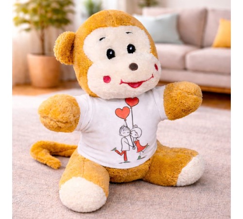 Mutlu Aşıklar Tasarım Tişörtlü Peluş Sevimli Maymun