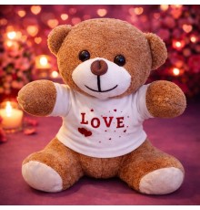 Love Baskılı Tişörtlü Kahverengi Ayıcık