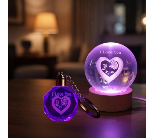 Renk Değiştiren I Love You Cam Küre Ve Kristal Anahtarlık