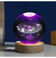 Ahşap Altlıklı Gezegen Cam Küre RGB