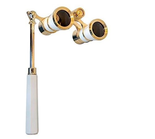 3x25 Nefis Işlemeli Tiyatro - Opera Dürbünü Prinç Metal Kaplamalı Retro Beyaz