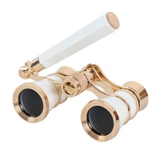 3x25 Nefis Işlemeli Tiyatro - Opera Dürbünü Prinç Metal Kaplamalı Retro Beyaz