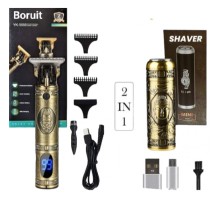 Boruit Pro 2 İN 1 Vintage Traş Makinesi Şarjlı Dijital Göstergeli Aliminyum Gövde