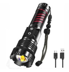 BR-6800 Zoomlu 30w  El Feneri Cob Led 8 Fonksiyonlu C-Tip Şarj Edilebilir Powerbank Taktik El Feneri