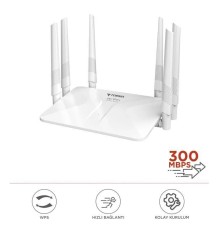 Beyaz Kablosuz 300Mbps WiFi Router 6 Güçlü Anten Geniş Kapsama 2.4GHz 4 Portlu WR50Q