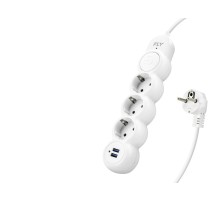 Termal Akım Korumalı Uzatma Kablosu 3 Priz + 2X Usb 2.1A Anahtarlı 2 M - Beyaz 3393-01