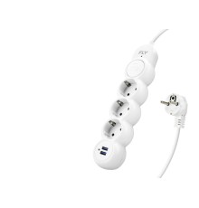 Termal Akım Korumalı Uzatma Kablosu 3 Priz + 2X Usb 2.1A Anahtarlı 2 M - Beyaz 3393-01