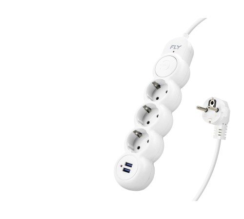 Termal Akım Korumalı Uzatma Kablosu 3 Priz + 2X Usb 2.1A Anahtarlı 2 M - Beyaz 3393-01