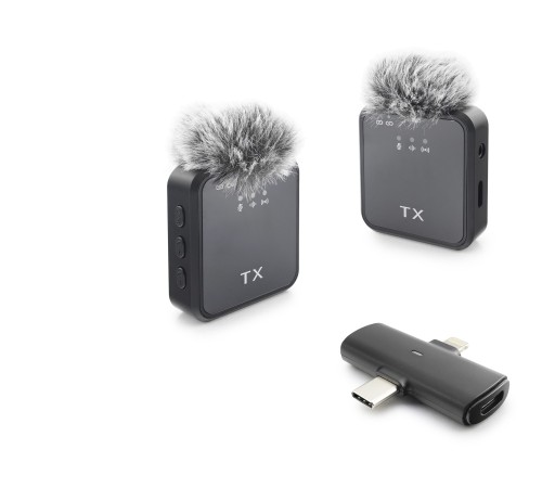 F15-2 Type-C + Lightning Kablosuz 2’Li Yaka Mikrofon Seti - Siyah