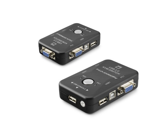 Vga Usb Kvm Switch 2 In 1 Out + 2 Port Usb Console + 2 Port Usb Pc (Klavye/Mouse + Yazıcı) - Siyah HDX1360