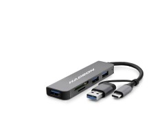 Usb 3.0 & Type-C Combo Hub Kart Okuyucu 5 Port - Gri HDX7826