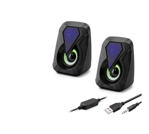 Masaüstü Hoparlör 1+1 USB + 3.5mm LED - Siyah HD6054