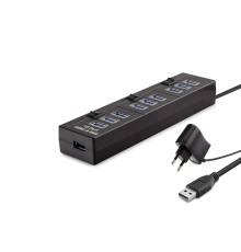 Usb Hub 10*Usb 1M Siyah ( Güç Adaptörlü) HDX7005