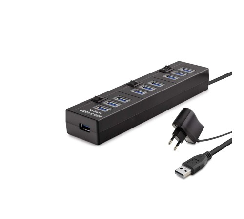 Usb Hub 10*Usb 1M Siyah ( Güç Adaptörlü) HDX7005
